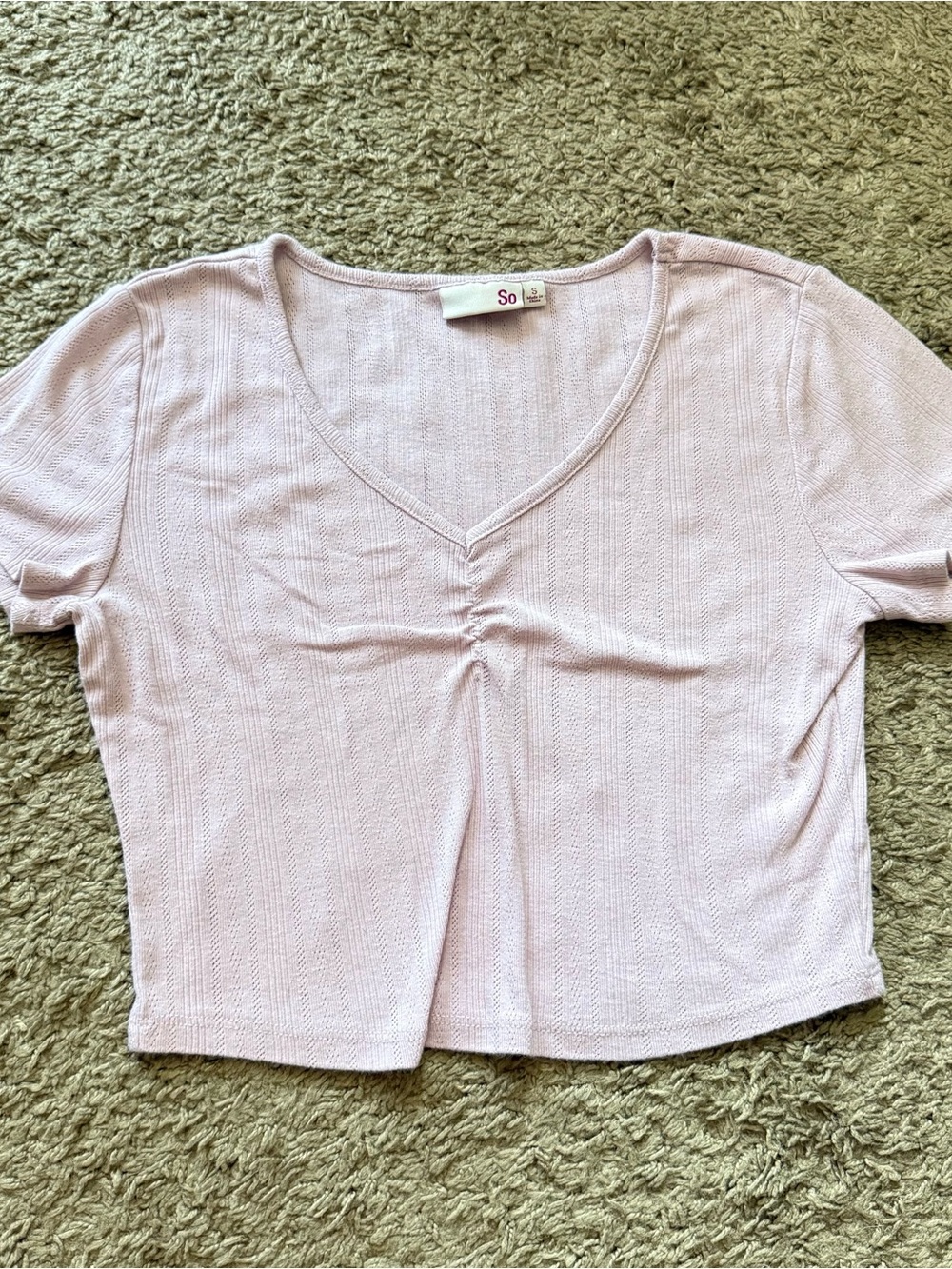 SO Brand Womens Small Cropped Pink Top With Rusched V-Neck - Picture 3 of 6